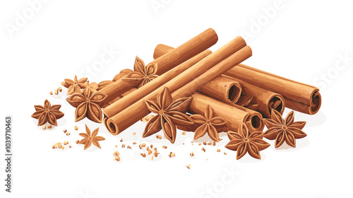 Cinnamon sticks star anise and other winter pumpkin spices Cooking exotic spice cinnamon for dessert food exact vector cartoon template