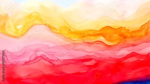 Abstract Watercolor Background Red Orange Yellow Pink Swirls