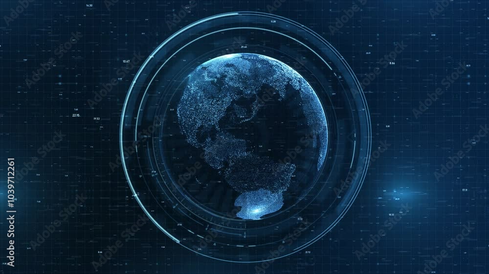 Futuristic Digital Globe: HUD Earth with Binary Code, Glowing Circuits, and Global Network