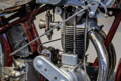 Close-up photo of vintage motorcycle engine