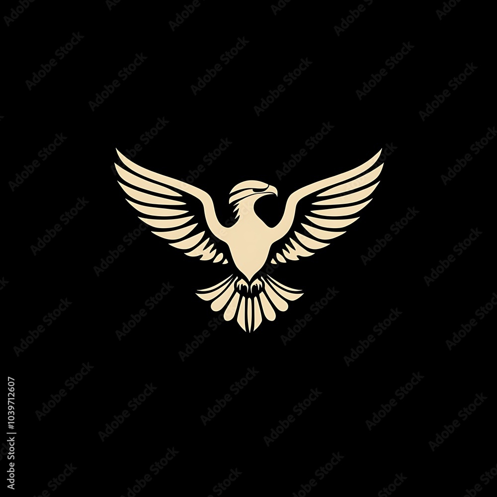 Fototapeta premium A golden eagle with wings spread, isolated on a black background.