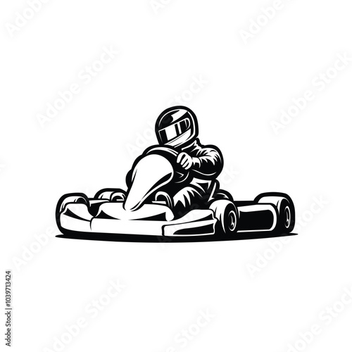 Go kart racing vector isolated. Monochrome go karting driver silhouette illustration