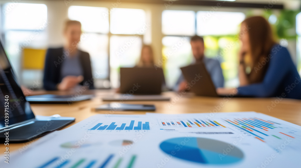 Business meeting with documents and charts on table Business meeting with documents and charts on table