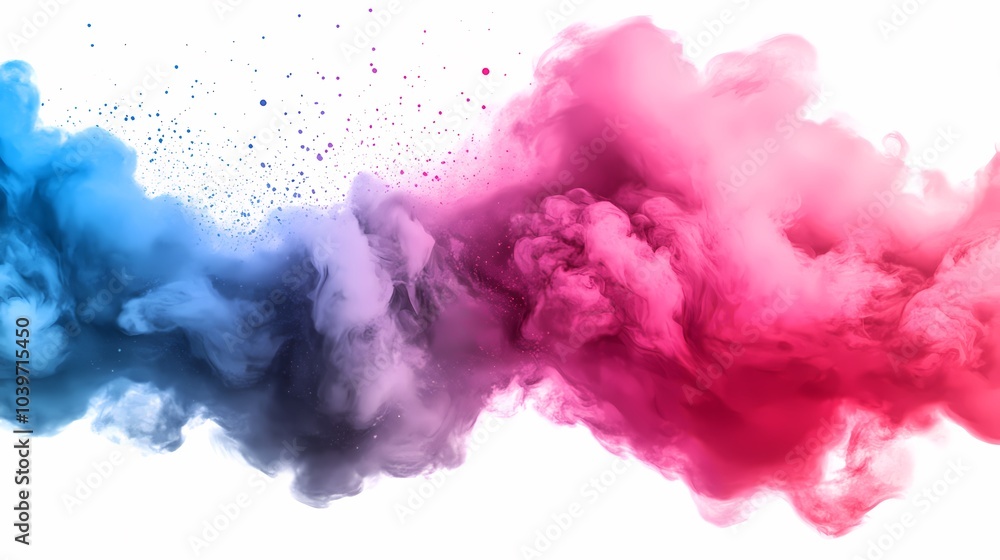 Fototapeta premium Abstract Swirling Smoke Cloud Blue and Pink Colors Isolated on White