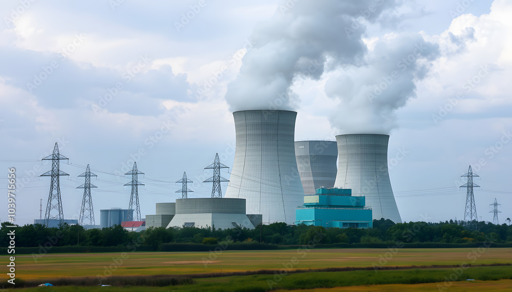 Atomic power station or nuclear power plant producing electricity isolated with white highlights, png Atomic power station or nuclear power plant producing electricity isolated with white highlights, png