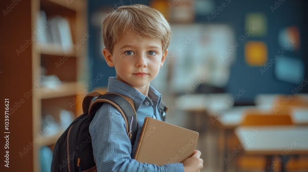 A young boy is holding a book and wearing a blue shirt A young boy is holding a book and wearing a blue shirt