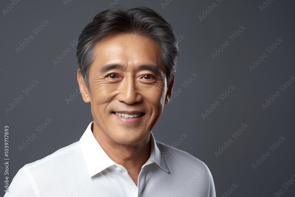Portrait of a smiling asian man in a white shirt. Portrait of a smiling asian man in a white shirt.