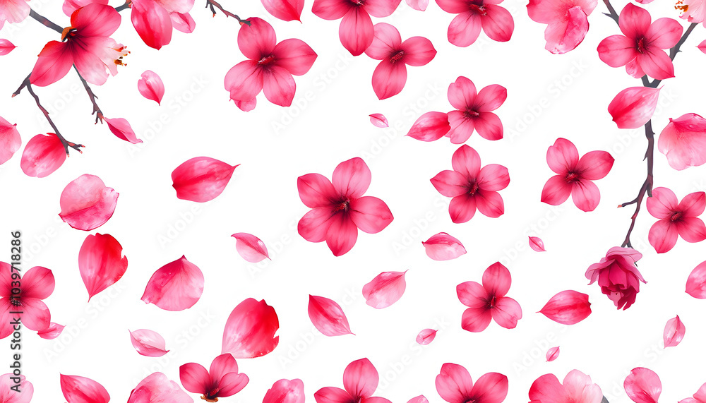 Hand drawn watercolor falling sakura petals seamless pattern on the white background isolated with white highlights, png Hand drawn watercolor falling sakura petals seamless pattern on the white background isolated with white highlights, png