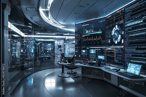 Centralized AI command center in hospital analyzes health data to streamline operations.