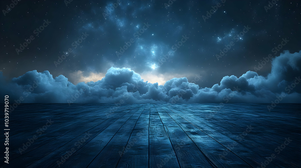 Night Sky with Clouds and Wooden Floor - Background Illustration Night Sky with Clouds and Wooden Floor - Background Illustration