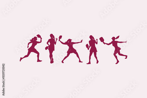 Collection of female pickleball players silhouettes in various positions. It's great for making logos, t-shirts, sticker, etc.