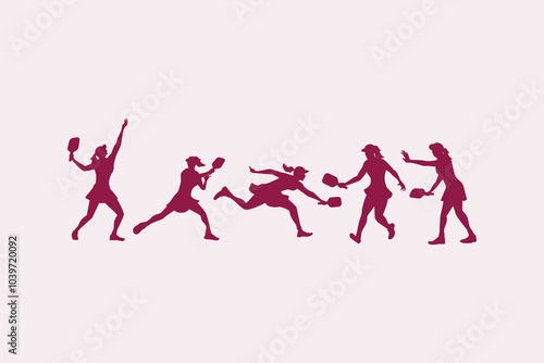 Collection of female pickleball players silhouettes in various positions. It's great for making logos, t-shirts, sticker, etc.