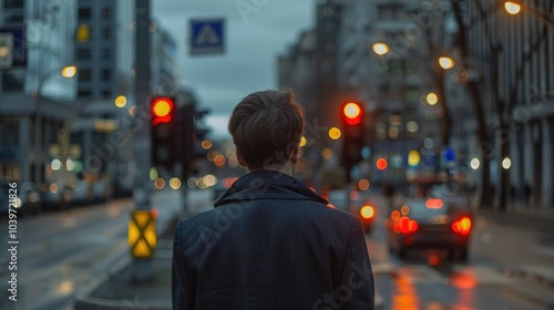 Businessman Walking Down the Street, Businessman Ponders Opportunities Amidst Skyscrapers, Generative AI