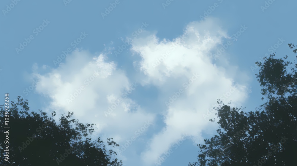 Blue Sky with White Clouds and Tree Silhouette Blue Sky with White Clouds and Tree Silhouette