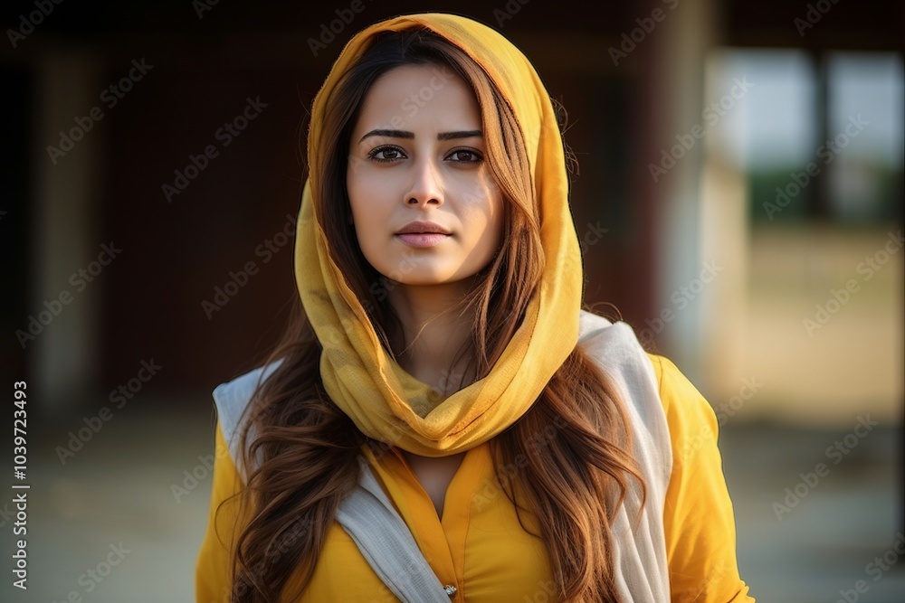 Portrait of a beautiful young woman in yellow raincoat outdoor. Portrait of a beautiful young woman in yellow raincoat outdoor.
