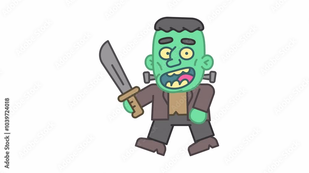 Monster holds knife and walks. Alpha channel Monster holds knife and walks. Alpha channel