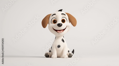 Wallpaper Mural Cute Cartoon Dalmatian Puppy: A delightful 3D rendering of a friendly Dalmatian puppy, with big, expressive eyes and a cheerful smile, ready to bring a touch of warmth and joy to your project. Torontodigital.ca