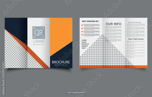 Corporate business trifold brochure template. Modern, Creative and Professional tri fold brochure design. Vector illustration.