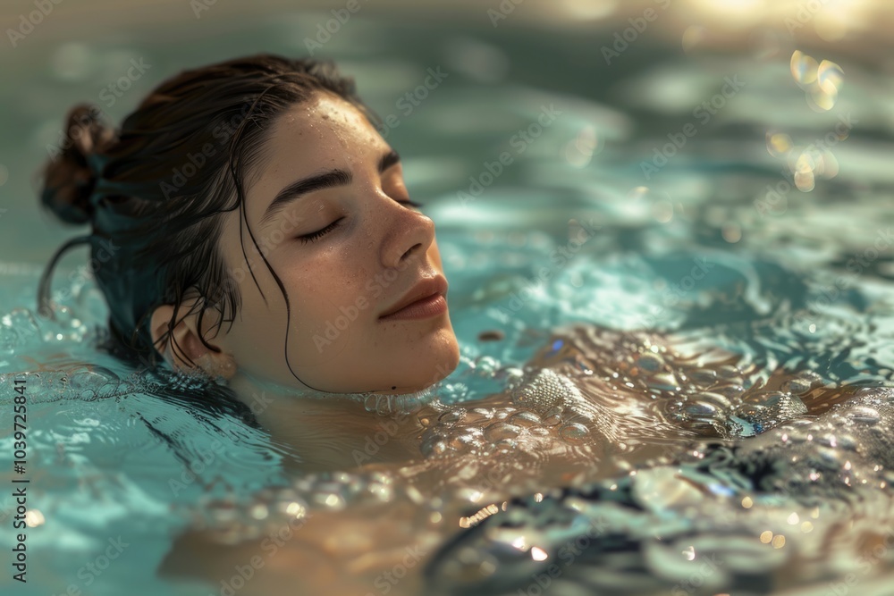 Obraz premium Beautiful woman relaxing at spa. Young lady relaxing in jacuzzi.