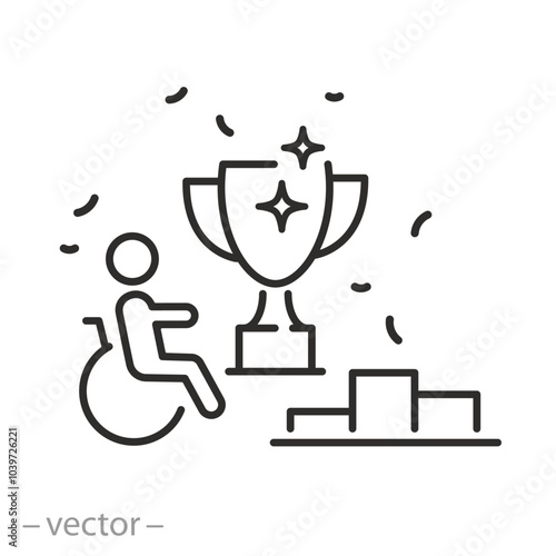 sport disabled icon, paralympic games concept, winner handicapped, disable sports games, thin line vector illustration