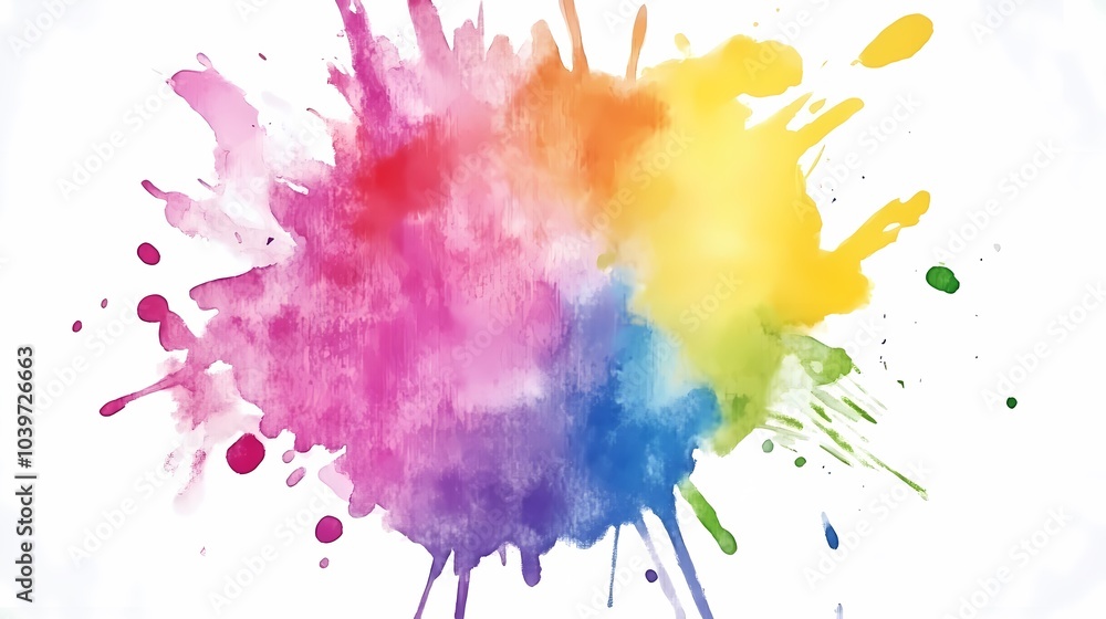 Abstract Watercolor Rainbow Splashes on White Background Abstract Watercolor Rainbow Splashes on White Background
