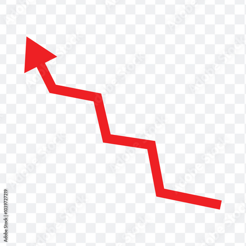 Growing business red arrow on white, Profit red arrow, Vector illustration. Business concept, growing chart. Concept of sales symbol icon with arrow moving up. Eps 10.