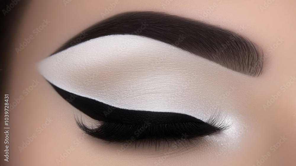 Fototapeta premium A close-up of a woman's eye adorned with black and white makeup