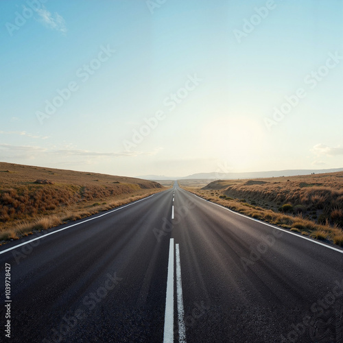 green fields, wood and empty road, Al Generation 