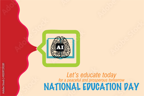 Let's educate today for a better tomorrow. National education day poster and banner for media and web. AI brain and book icon, copy space poster. Editable vector format. eps 10.