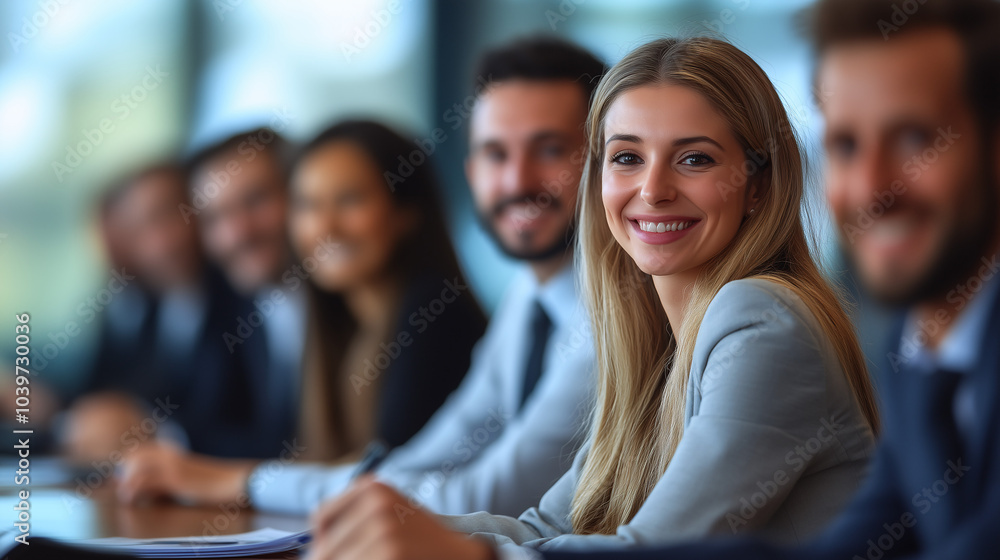 Smiling business team in a corporate meeting Smiling business team in a corporate meeting