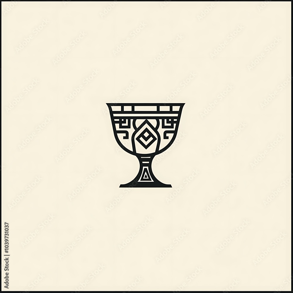 A simple black line drawing of a goblet with a geometric design. A simple black line drawing of a goblet with a geometric design.