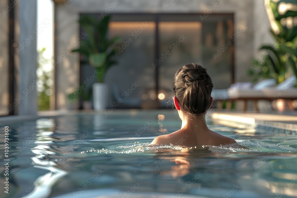 Woman in swimming pool in spa resort Woman in swimming pool in spa resort