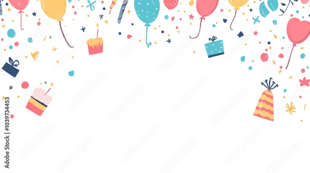 Birthday vector banner with white space, decorated with fun birthday icons and stylish typography for a cheerful event Birthday vector banner with white space, decorated with fun birthday icons and stylish typography for a cheerful event