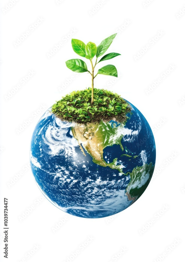 Earth with green small plants growing on it planet globe earth. Earth with green small plants growing on it planet globe earth.
