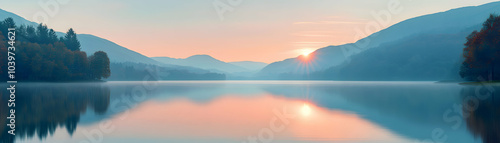Wallpaper Mural Serene Mountain Lake Reflecting a Pink and Blue Sunrise Torontodigital.ca