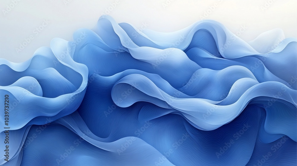 Obraz premium Abstract blue waves with a soft, flowing design, evoking calmness and serenity.