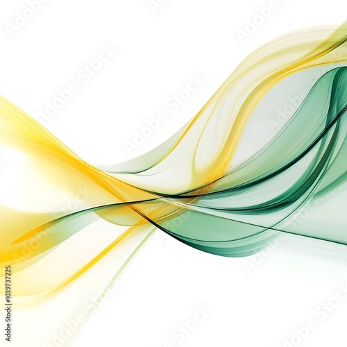 abstract swirly wave transparent yellow and green motion futuristic design white background banner, Generative Ai