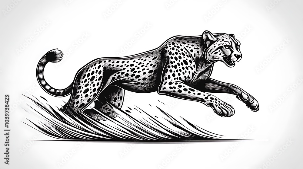 Minimalist line art of a cheetah running, its body stretched in full motion, set against a clean white backdrop, fine and delicate lines emphasizing speed and agility, hd quality, soft curves, Minimalist line art of a cheetah running, its body stretched in full motion, set against a clean white backdrop, fine and delicate lines emphasizing speed and agility, hd quality, soft curves,