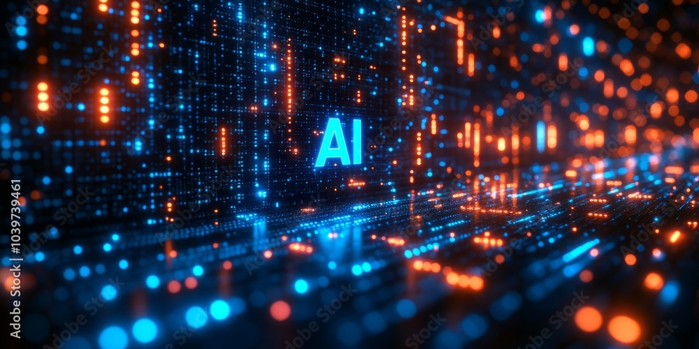 Obraz premium Blue digital background with the word 