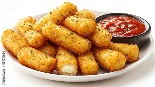 Golden fried cheese sticks served with marinara sauce.