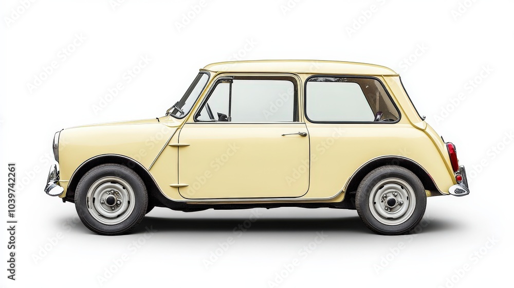 Mini Car. Classic British Auto from the 60s Isolated on White Background Mini Car. Classic British Auto from the 60s Isolated on White Background