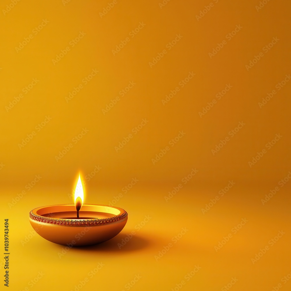 Oil lamp with a flickering flame on a vibrant yellow background. Oil lamp with a flickering flame on a vibrant yellow background.