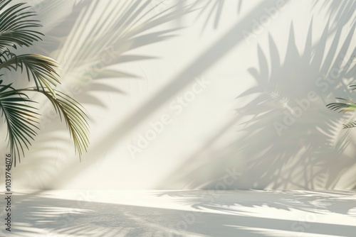 Tropical palm leaf shadows on neutral background for summer mock up.