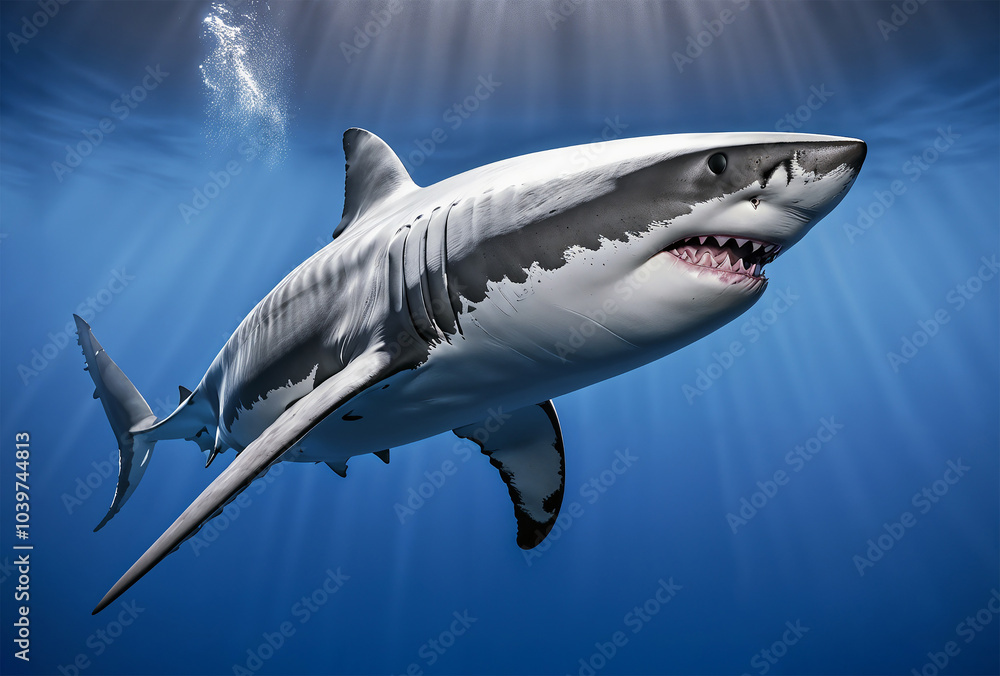 Full-Body Great White Shark Diving in the Ocean Full-Body Great White Shark Diving in the Ocean