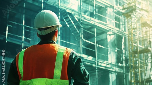 StaySafe image of a construction worker wearing a hard hat and safety vest photo