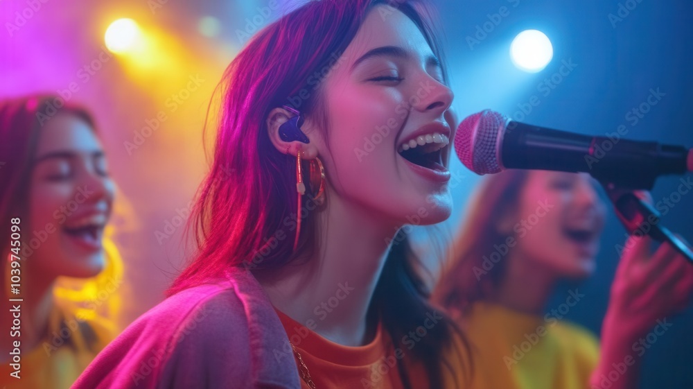 Singles Day image of friends celebrating with a karaoke night Singles Day image of friends celebrating with a karaoke night