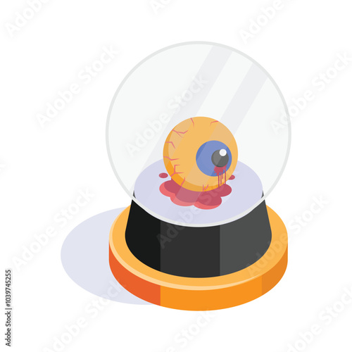 An eyeball inside snow globe, isometric icon of halloween globe