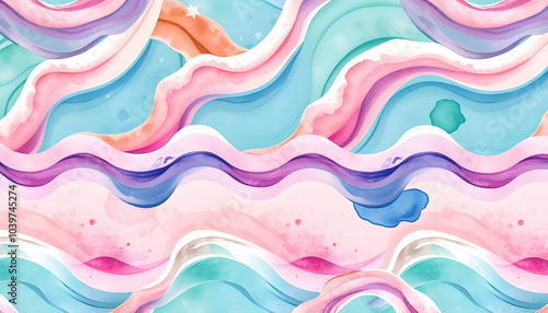 seamless pattern with watercolor waves isolated with white highlights, png