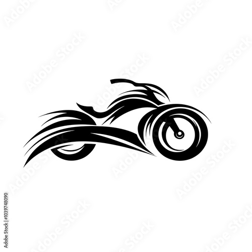 Abstract black and white motorcycle design with stylized flames on a white background. photo