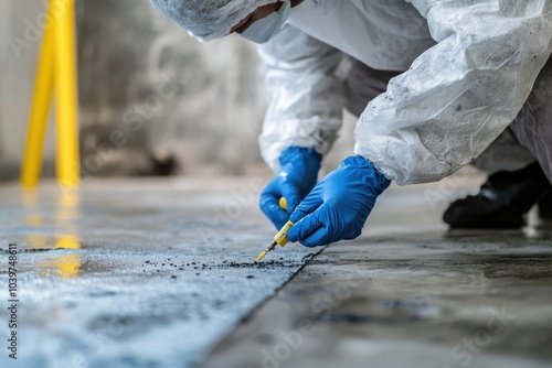 Testing for mold on wet concrete surfaces, focusing on detecting contamination and assessing the structural damage photo